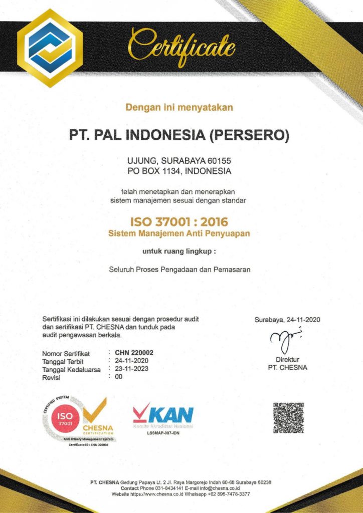  ISO 37001 tahun 2016 oleh PT CHESNA
